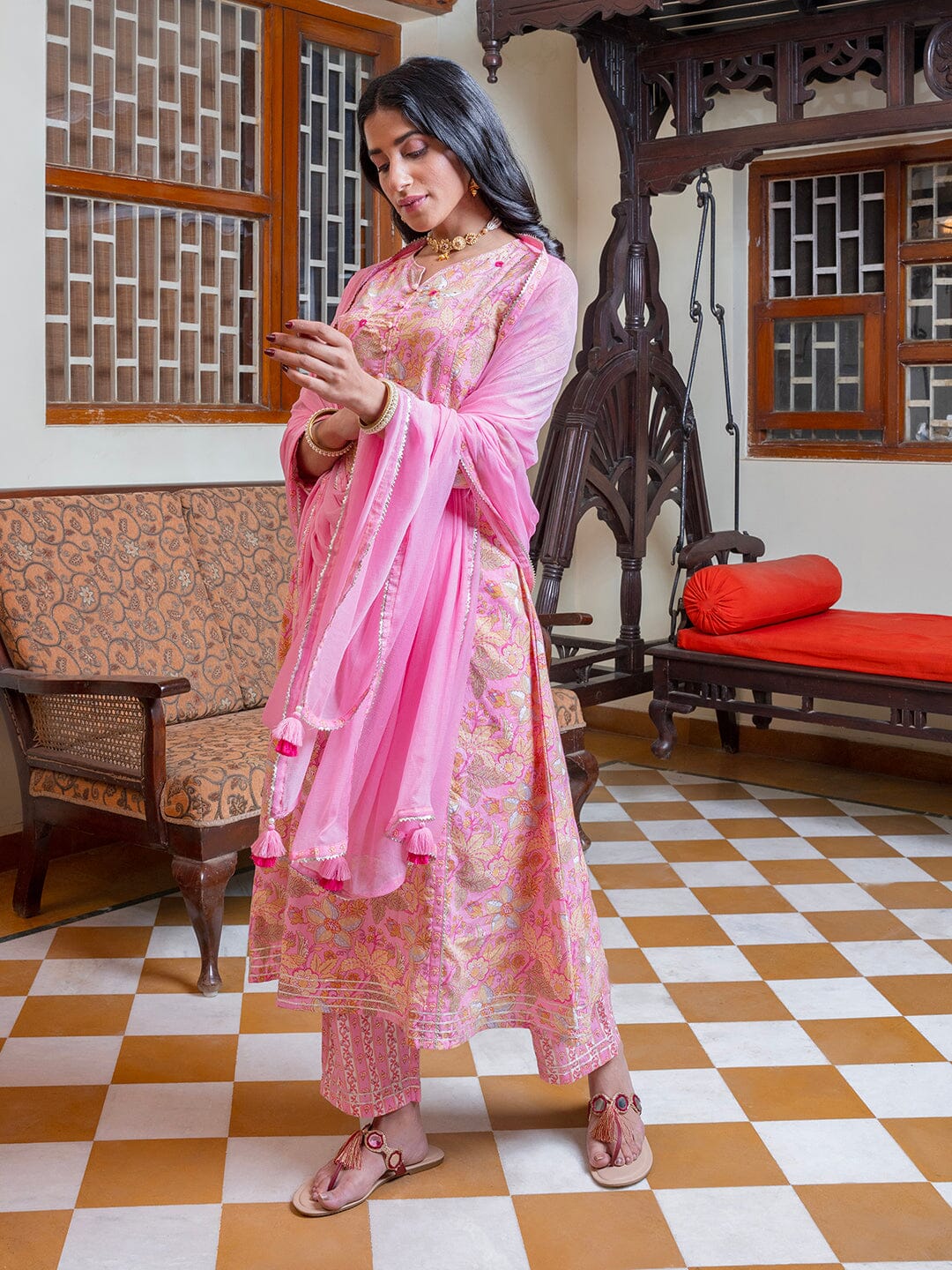 Pink Muslin Kurta for Women muslin kurta SANSKRUTI HOMES 