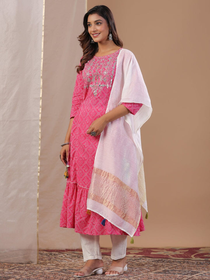 Pink Printed Kurta Set with Dupatta Kurta set Rangdeep-Fashions 