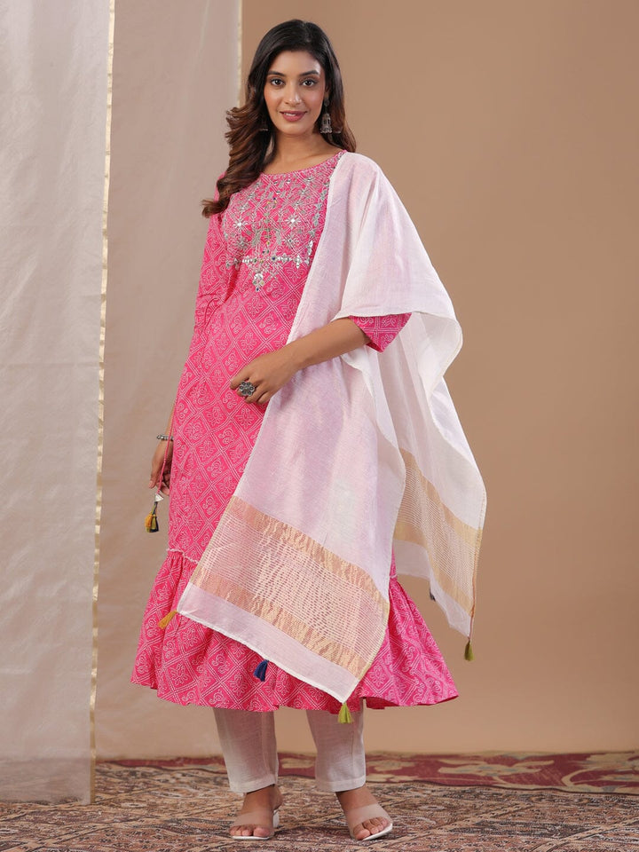 Pink Printed Kurta Set with Dupatta Kurta set Rangdeep-Fashions 