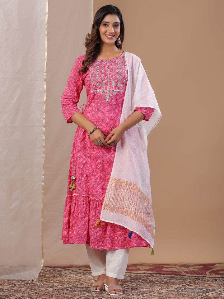 Pink Printed Kurta Set with Dupatta Kurta set Rangdeep-Fashions 