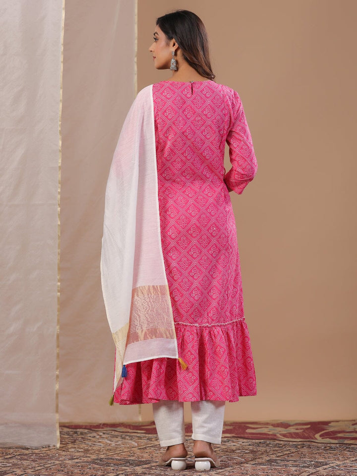 Pink Printed Kurta Set with Dupatta Kurta set Rangdeep-Fashions 