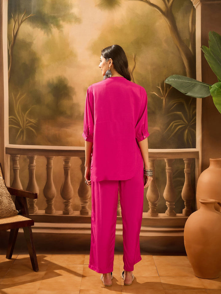 Pink V-Neck Dyed Co-ords Set for Women Co-ord Sets Rangdeep-Fashions 