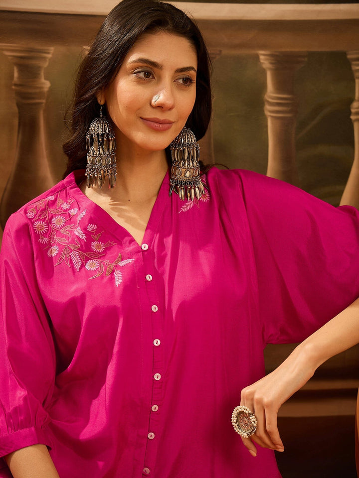 Pink V-Neck Dyed Co-ords Set for Women Co-ord Sets Rangdeep-Fashions 
