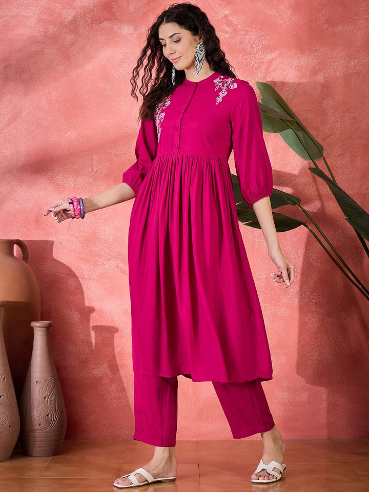 Pink Viscose Rayon Knee Length Round Neck Kurta set for Women Kurta set Rangdeep 