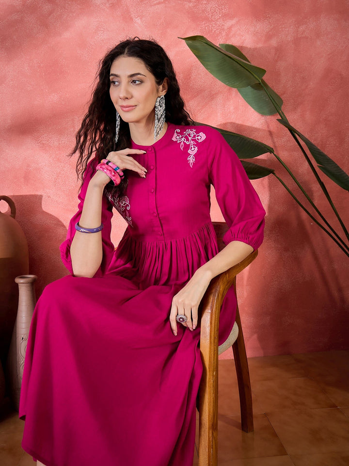 Pink Viscose Rayon Knee Length Round Neck Kurta set for Women Kurta set Rangdeep 