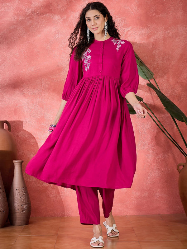 Pink Viscose Rayon Knee Length Round Neck Kurta set for Women Kurta set Rangdeep 