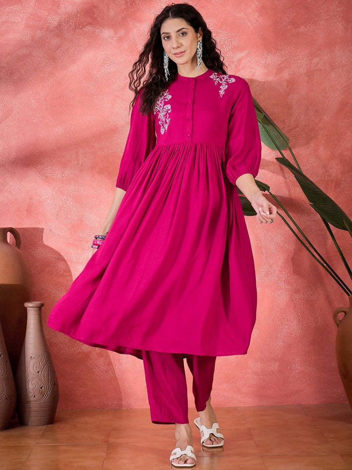 Pink Viscose Rayon Knee Length Round Neck Kurta set for Women Kurta set Rangdeep 