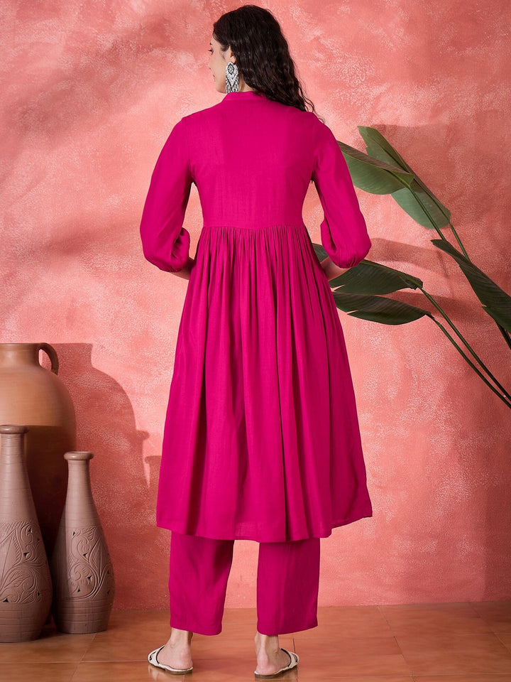 Pink Viscose Rayon Knee Length Round Neck Kurta set for Women Kurta set Rangdeep 