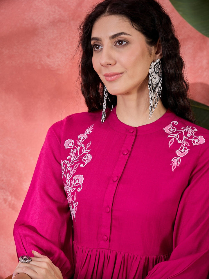 Pink Viscose Rayon Knee Length Round Neck Kurta set for Women Kurta set Rangdeep 