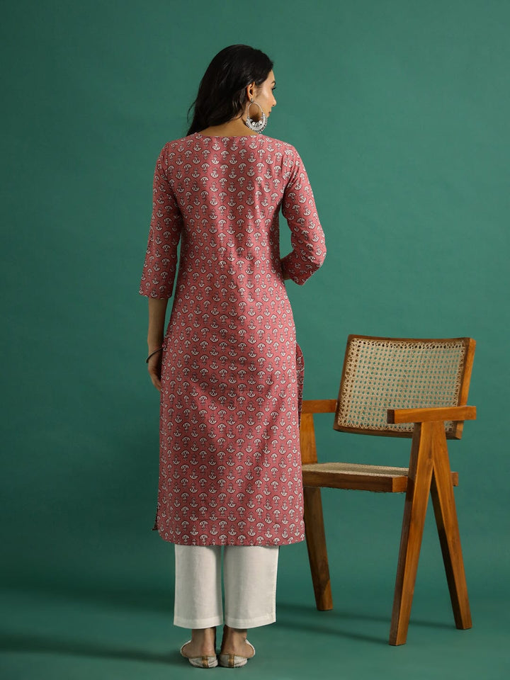 Pink & White Printed Kurti Set muslin kurta Rangdeep-Fashions 