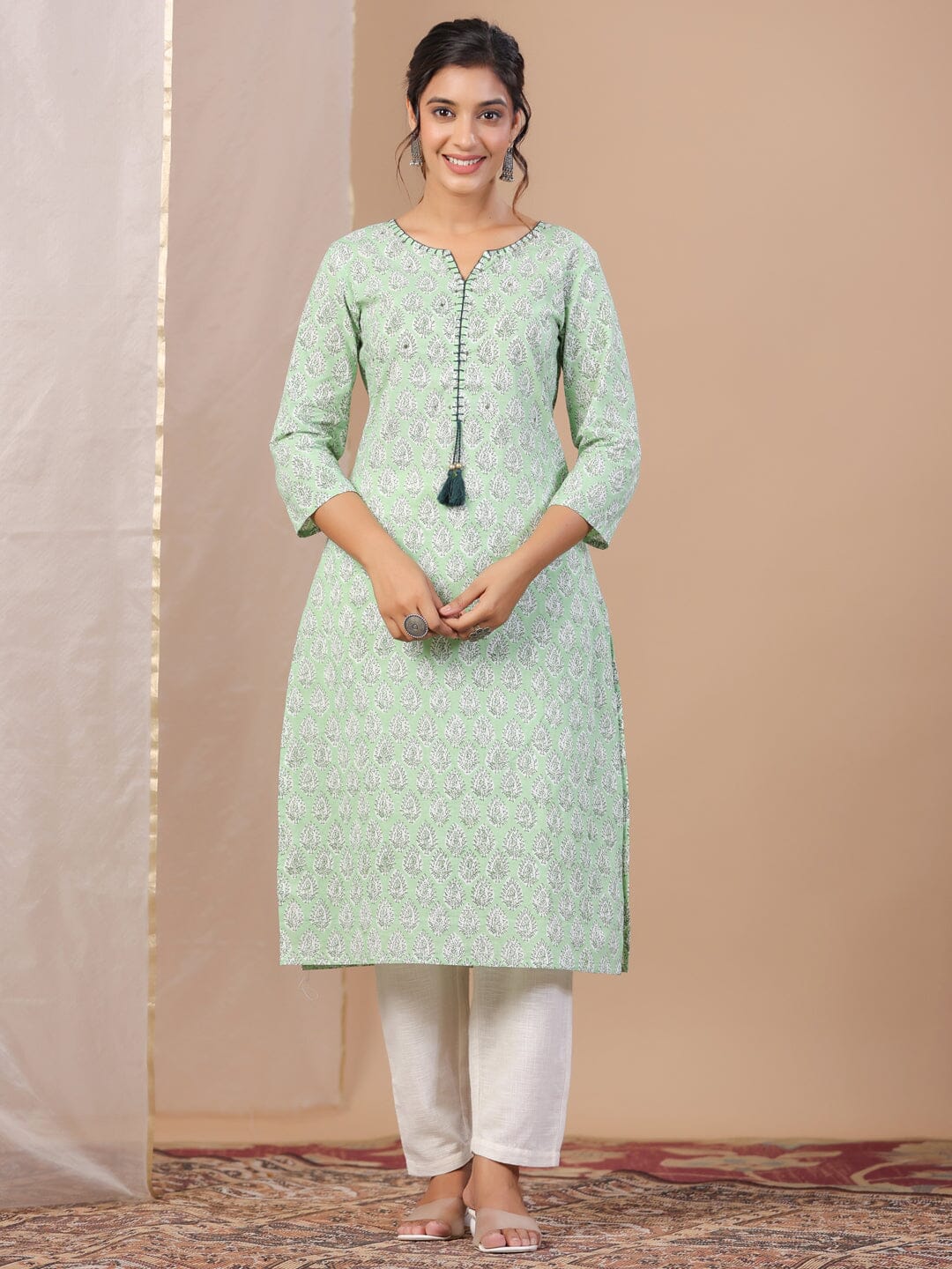 Printed Green Kurta for Women Kurta set Rangdeep-Fashions 