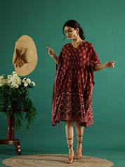 Printed Red Kaftan V-Neck Dress Ethnic dress SANSKRUTI HOMES 