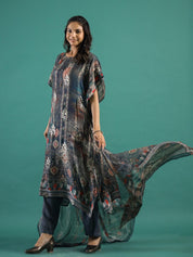 Printed Silk Blend Kaftan Kurta with Trouser & Dupatta Set Kurti Dupatta set Pant Rangdeep-Fashions 