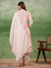 Pure Cotton Pleated A-Line Kurta With Trousers & Dupatta Kurti set SANSKRUTI HOMES 