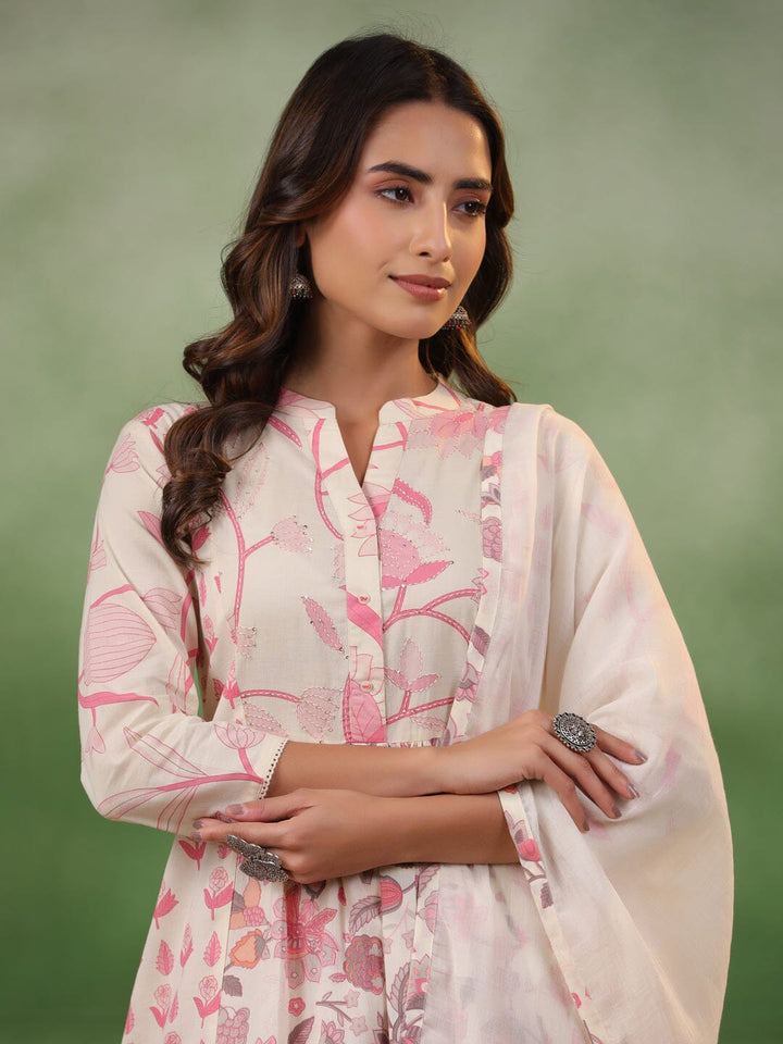 Pure Cotton Pleated A-Line Kurta With Trousers & Dupatta Kurti set SANSKRUTI HOMES 