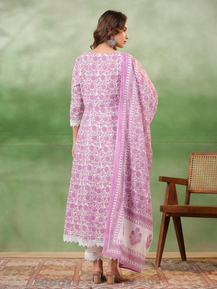 Purple Floral Printed Kurta Set with Dupatta Kurta set Rangdeep-Fashions 