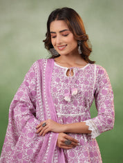 Purple Floral Printed Kurta Set with Dupatta Kurta set Rangdeep-Fashions 