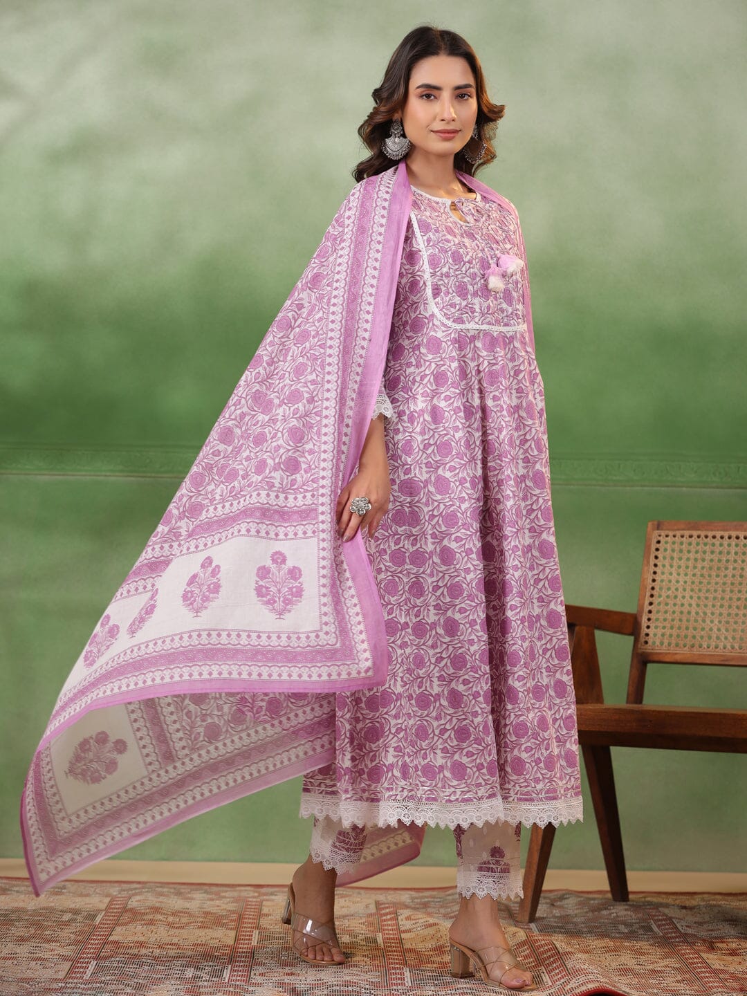 Purple Floral Printed Kurta Set with Dupatta Kurta set Rangdeep-Fashions 