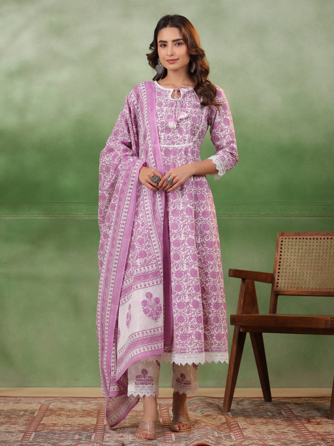 Purple Floral Printed Kurta Set with Dupatta Kurta set Rangdeep-Fashions 