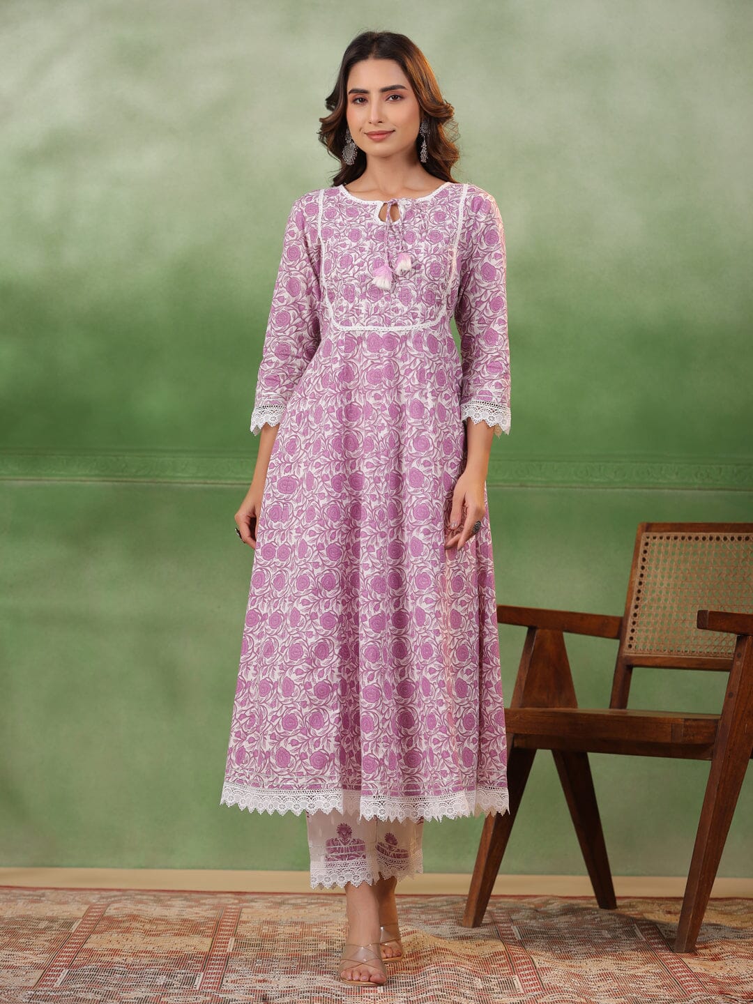 Purple Floral Printed Kurta Set with Dupatta Kurta set Rangdeep-Fashions 