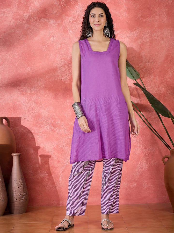 Purple Muslin Calf Length V-Neck Kurta set for Women Kurta set Rangdeep 