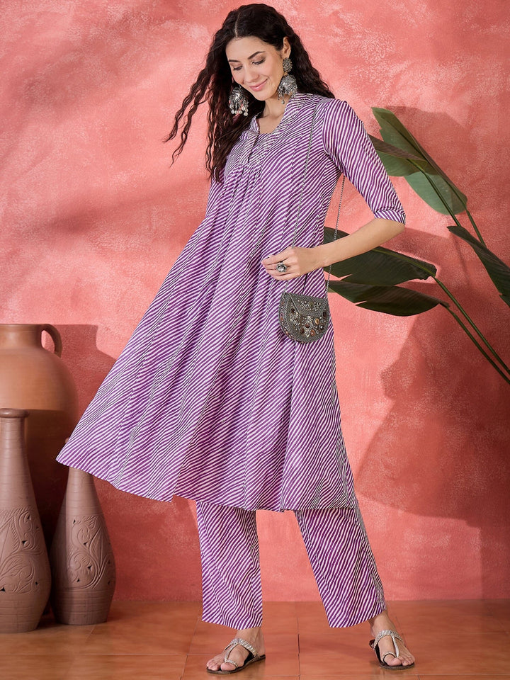 Purple Muslin Calf Length V-Neck Kurta set for Women Kurta set Rangdeep 