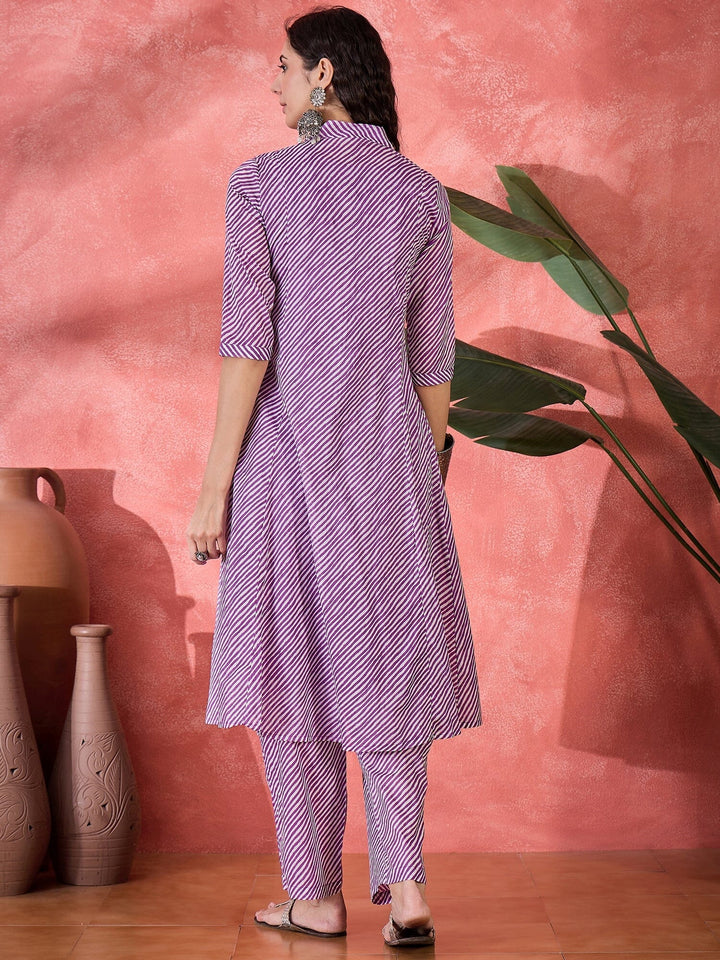 Purple Muslin Calf Length V-Neck Kurta set for Women Kurta set Rangdeep 