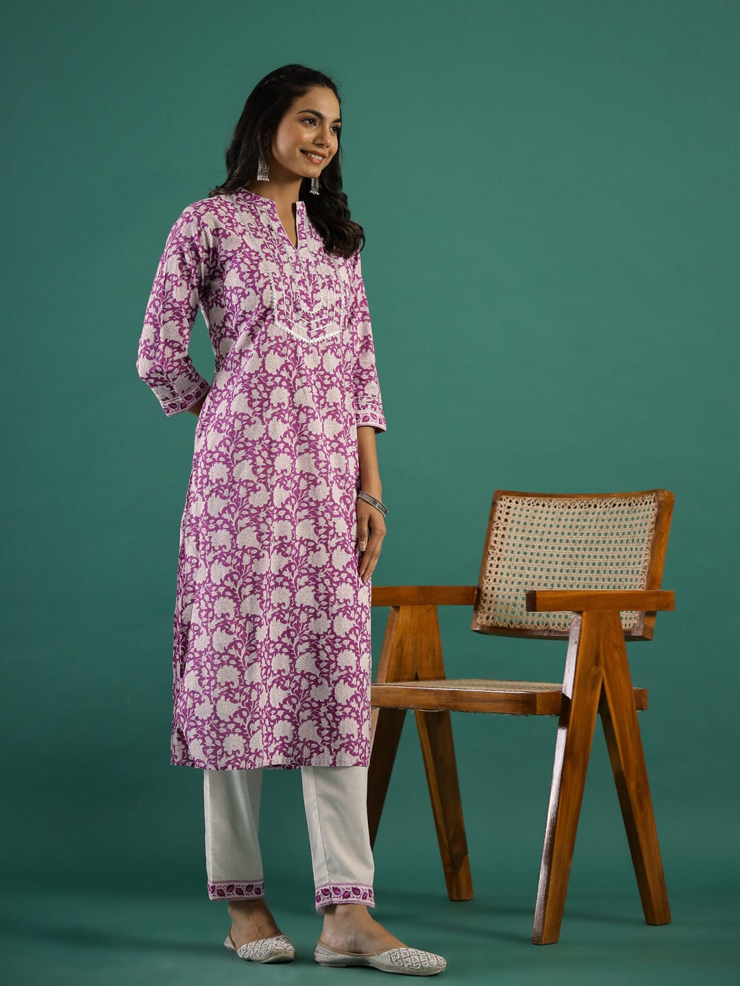 Purple Printed Kurti Set muslin kurta Rangdeep-Fashions 