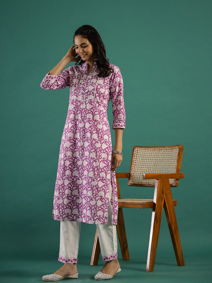 Purple Printed Kurti Set muslin kurta Rangdeep-Fashions 