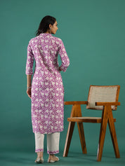 Purple Printed Kurti Set muslin kurta Rangdeep-Fashions 