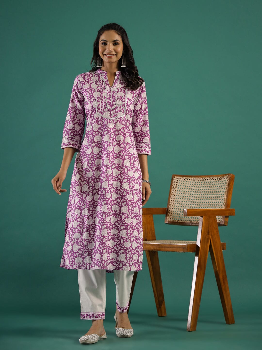 Purple Printed Kurti Set muslin kurta Rangdeep-Fashions 