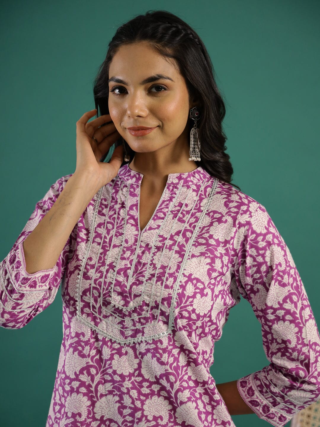 Purple Printed Kurti Set muslin kurta Rangdeep-Fashions 