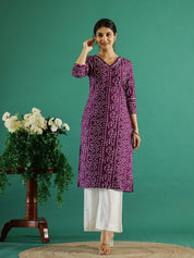 Purple White Dotted Printed Cotton Kurta Kurti SANSKRUTI HOMES 