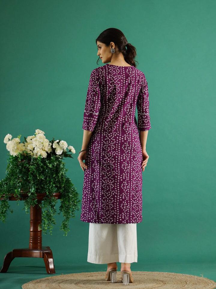 Purple White Dotted Printed Cotton Kurta Kurti SANSKRUTI HOMES 