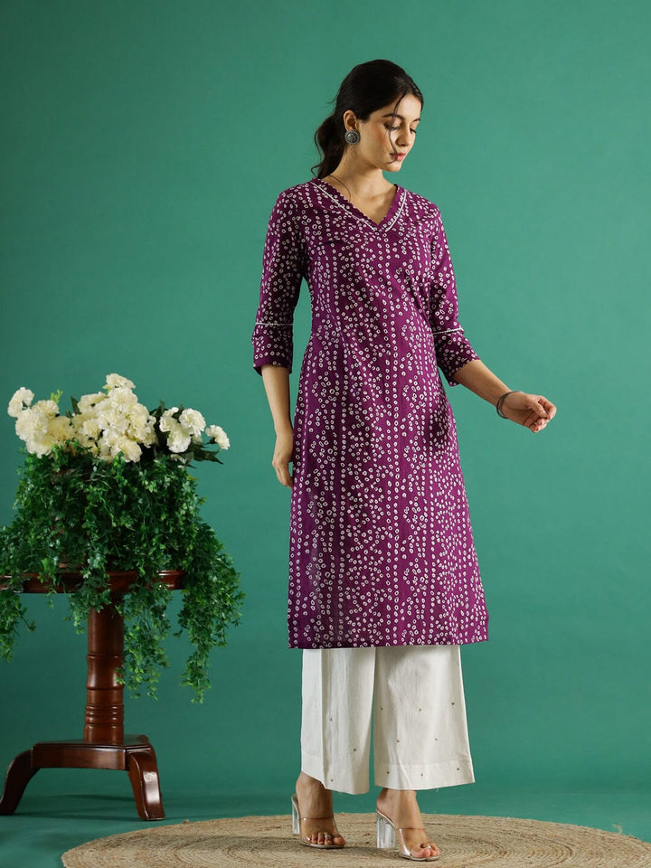 Purple White Dotted Printed Cotton Kurta Kurti SANSKRUTI HOMES 