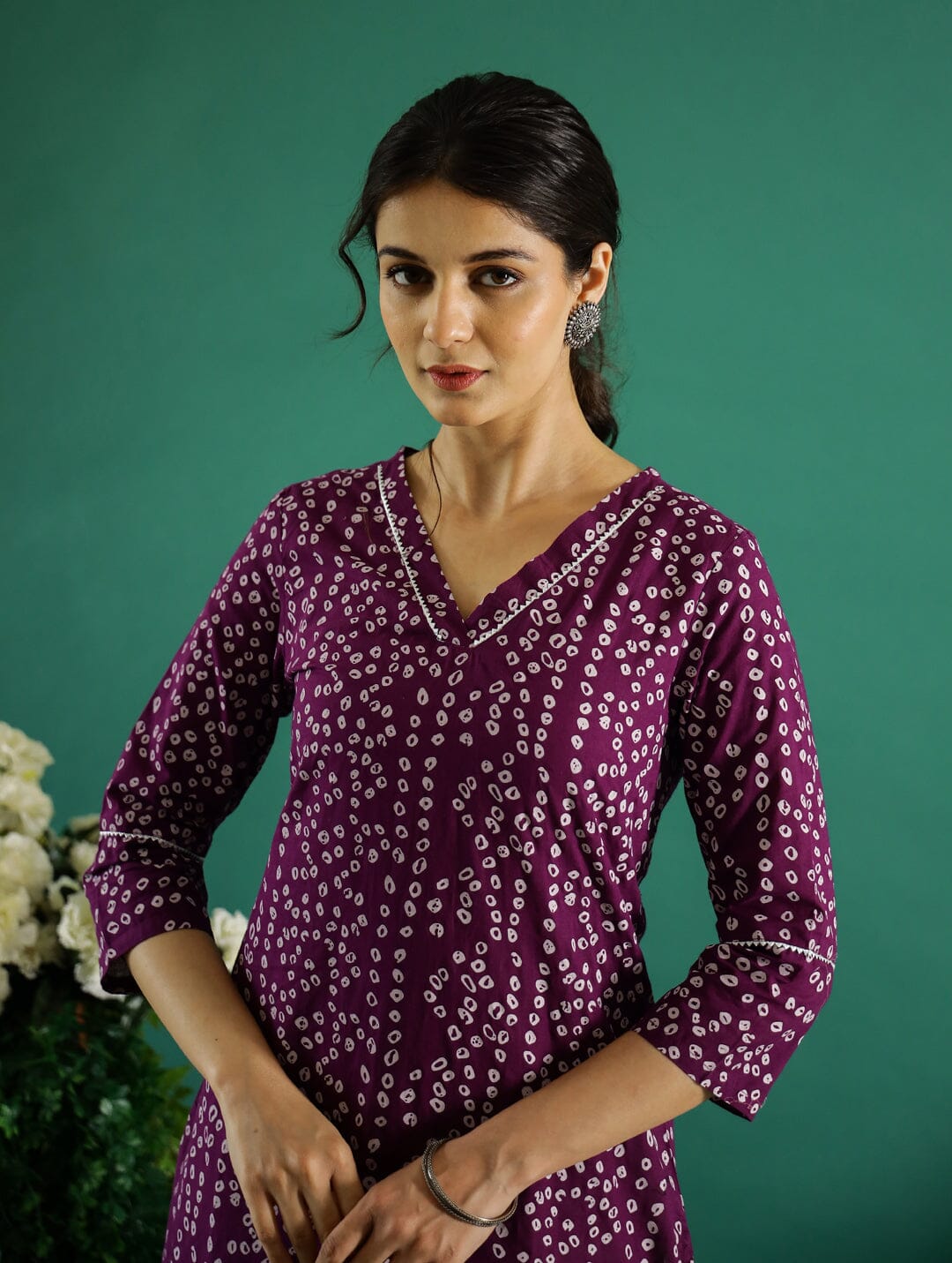 Purple White Dotted Printed Cotton Kurta Kurti SANSKRUTI HOMES 