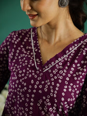 Purple White Dotted Printed Cotton Kurta Kurti SANSKRUTI HOMES 