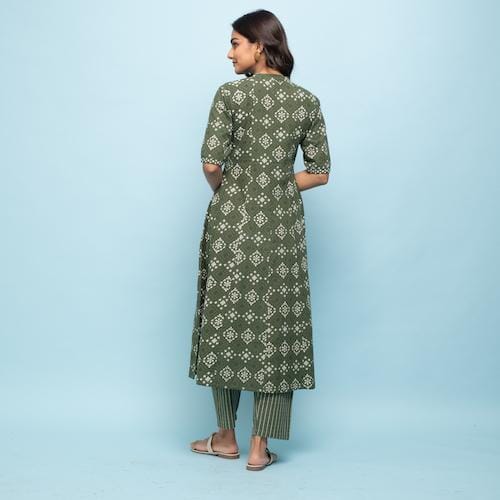 Rang Deep Women Set of Green Cotton Kurta with Palazzo Kurti Rangdeep-Fashions 