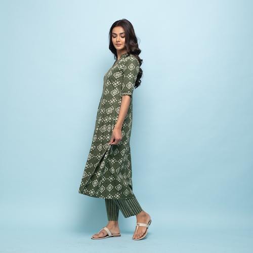 Rang Deep Women Set of Green Cotton Kurta with Palazzo Kurti Rangdeep-Fashions 