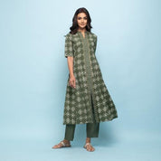 Rang Deep Women Set of Green Cotton Kurta with Palazzo Kurti Rangdeep-Fashions 