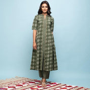 Rang Deep Women Set of Green Cotton Kurta with Palazzo Kurti Rangdeep-Fashions 