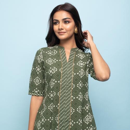 Rang Deep Women Set of Green Cotton Kurta with Palazzo Kurti Rangdeep-Fashions 