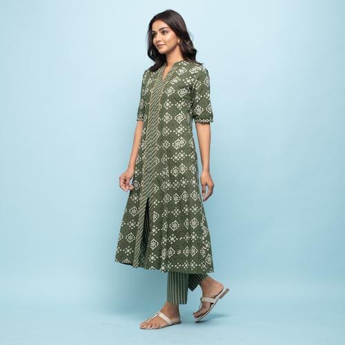 Rang Deep Women Set of Green Cotton Kurta with Palazzo Kurti Rangdeep-Fashions 