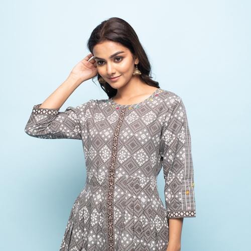 Rang Deep Women Set of Grey Cotton Kurta with Palazzo Kurti Rangdeep-Fashions 