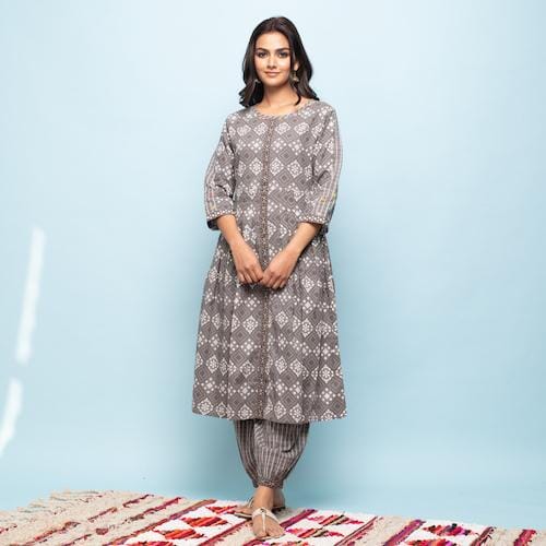 Rang Deep Women Set of Grey Cotton Kurta with Palazzo Kurti Rangdeep-Fashions 