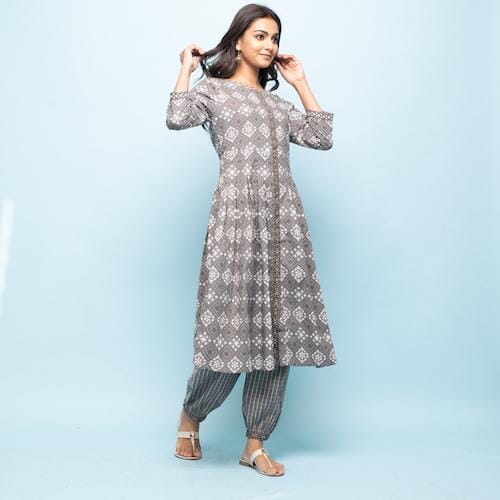 Rang Deep Women Set of Grey Cotton Kurta with Palazzo Kurti Rangdeep-Fashions 