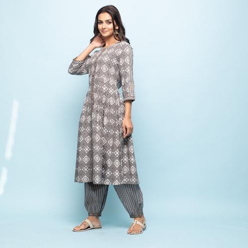 Rang Deep Women Set of Grey Cotton Kurta with Palazzo Kurti Rangdeep-Fashions 