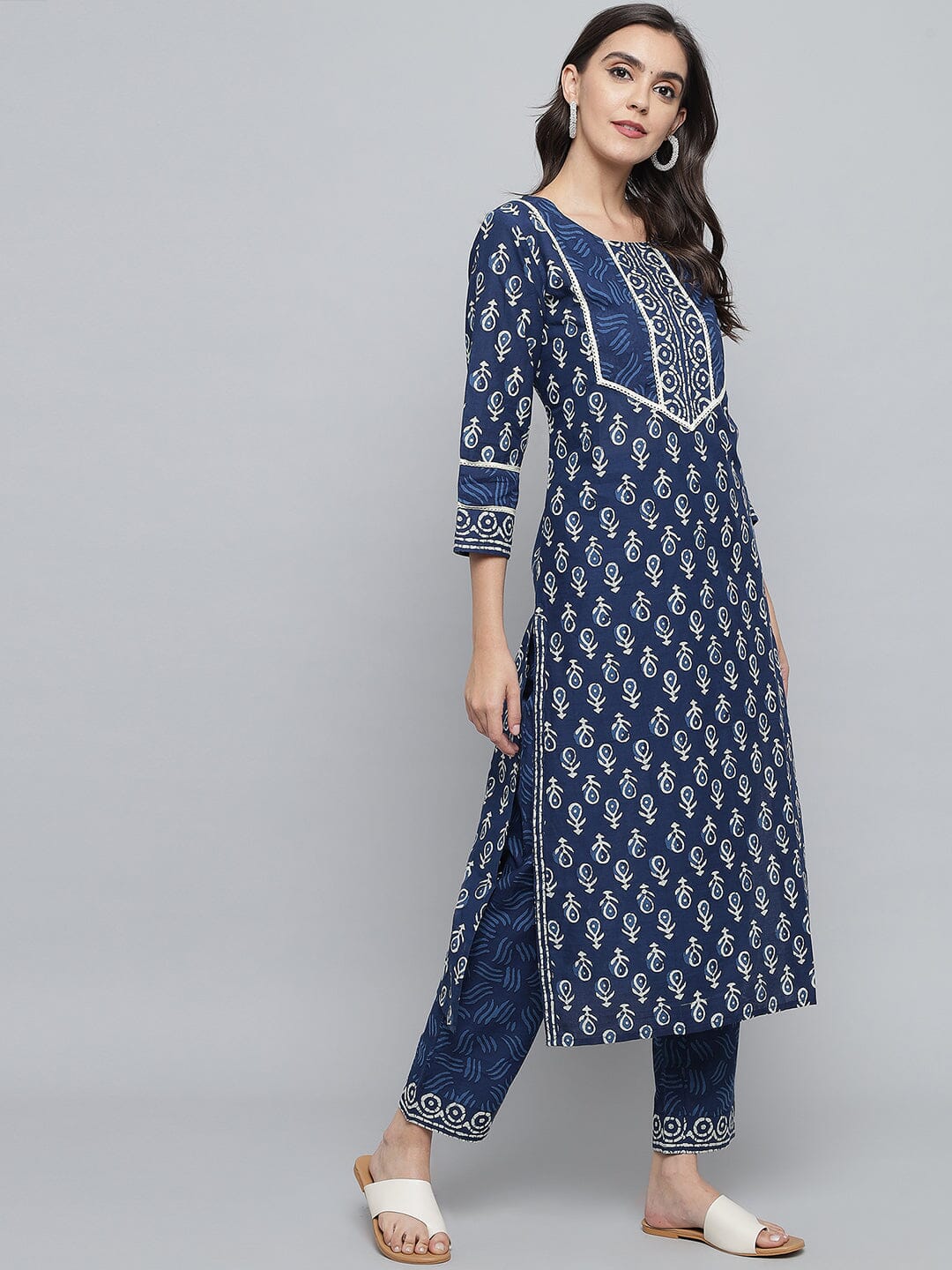 RangDeep Women set Indigo Blue Booti Print Kurta Set Kurti Dupatta set Pant Rangdeep-Fashions 