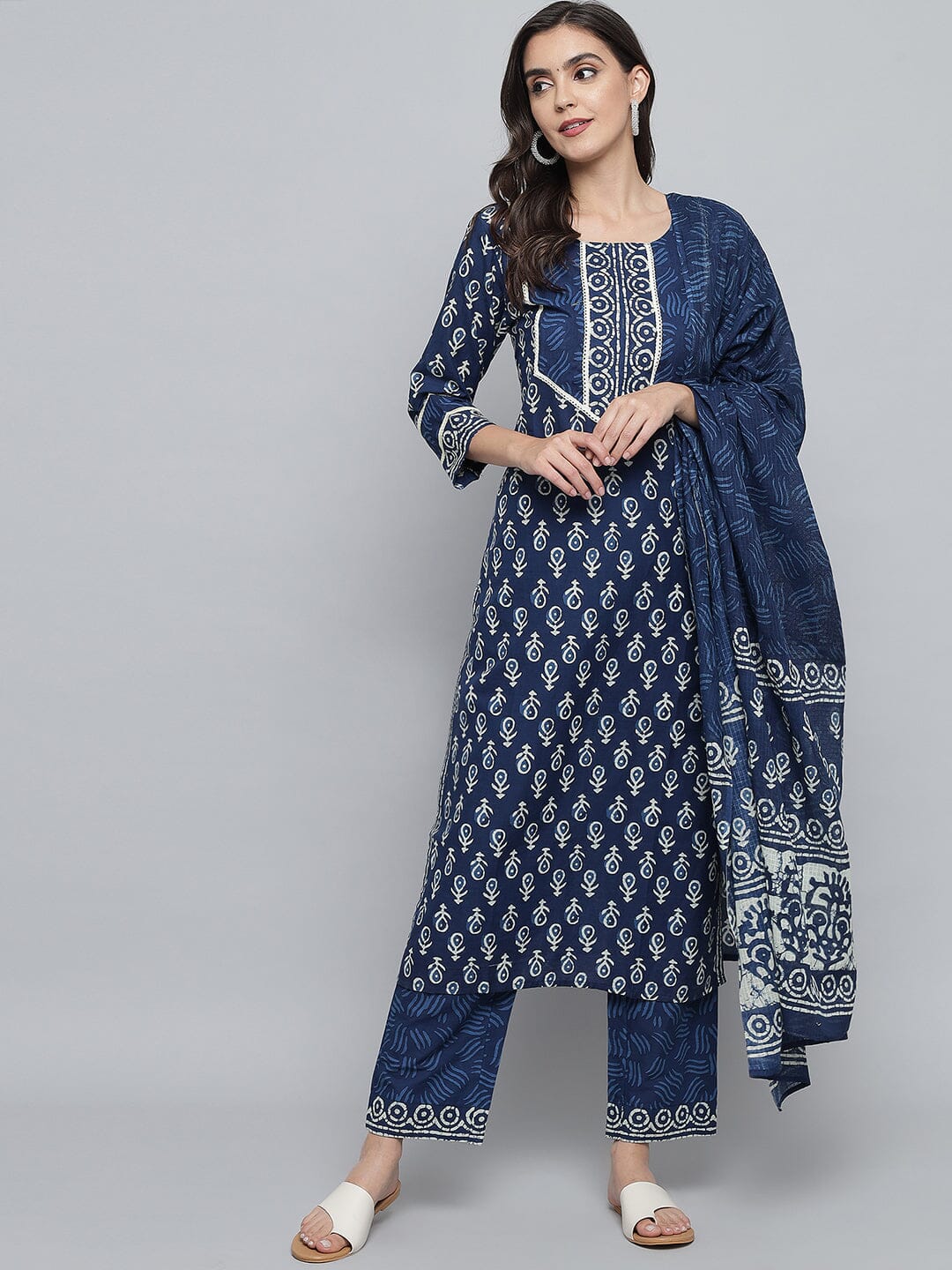 RangDeep Women set Indigo Blue Booti Print Kurta Set Kurti Dupatta set Pant Rangdeep-Fashions 