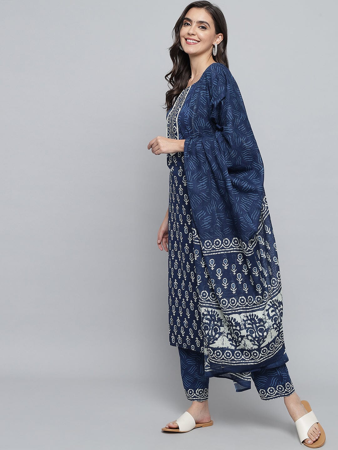 RangDeep Women set Indigo Blue Booti Print Kurta Set Kurti Dupatta set Pant Rangdeep-Fashions 